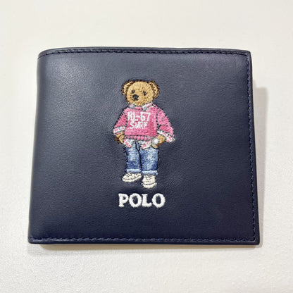 ポロラルフローレン 折り財布 二つ折り ウォレット ベア 刺繍 紺 ネイビー