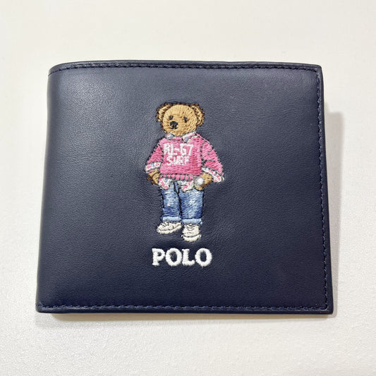ポロラルフローレン 折り財布 二つ折り ウォレット ベア 刺繍 紺 ネイビー