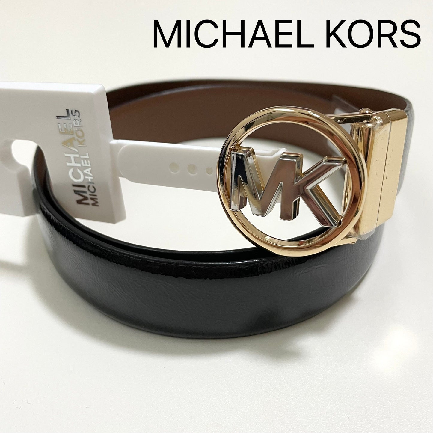 MICHAEL KORS マイケルコース ベルト L リバーシブル レディース バックル シンプル ロゴ ツヤ 黒 ブラック 茶