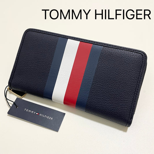 TOMMY HILFIGER トミーヒルフィガー 財布 長財布 ラウンドファスナー 大容量 レディース 紺 ネイビー トリコロール