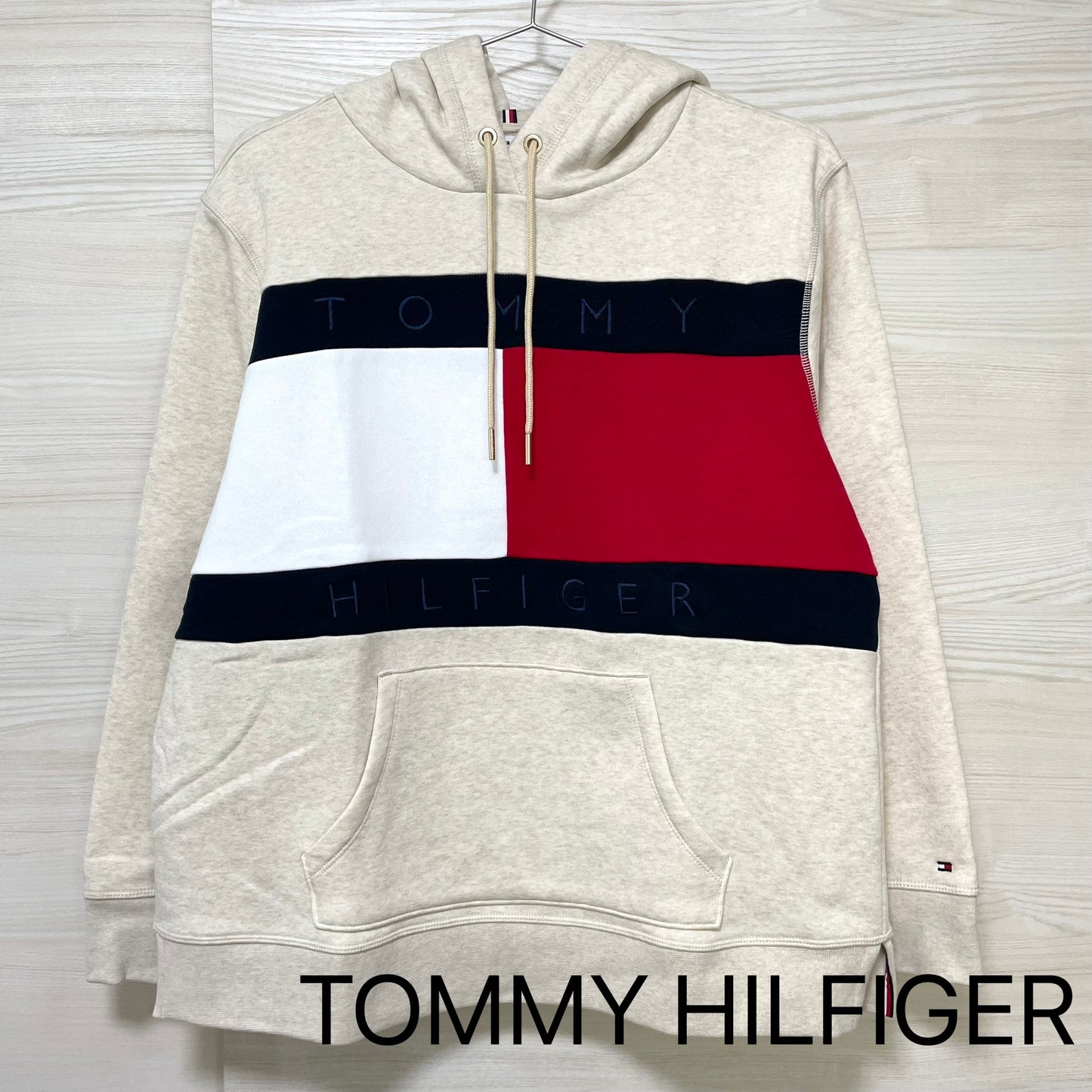 TOMMY HILFIGER トミーヒルフィガー パーカー L 長袖 フード フーディ ブランド ロゴ レディース ベージュ