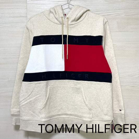 TOMMY HILFIGER トミーヒルフィガー パーカー L 長袖 フード フーディ ブランド ロゴ レディース ベージュ