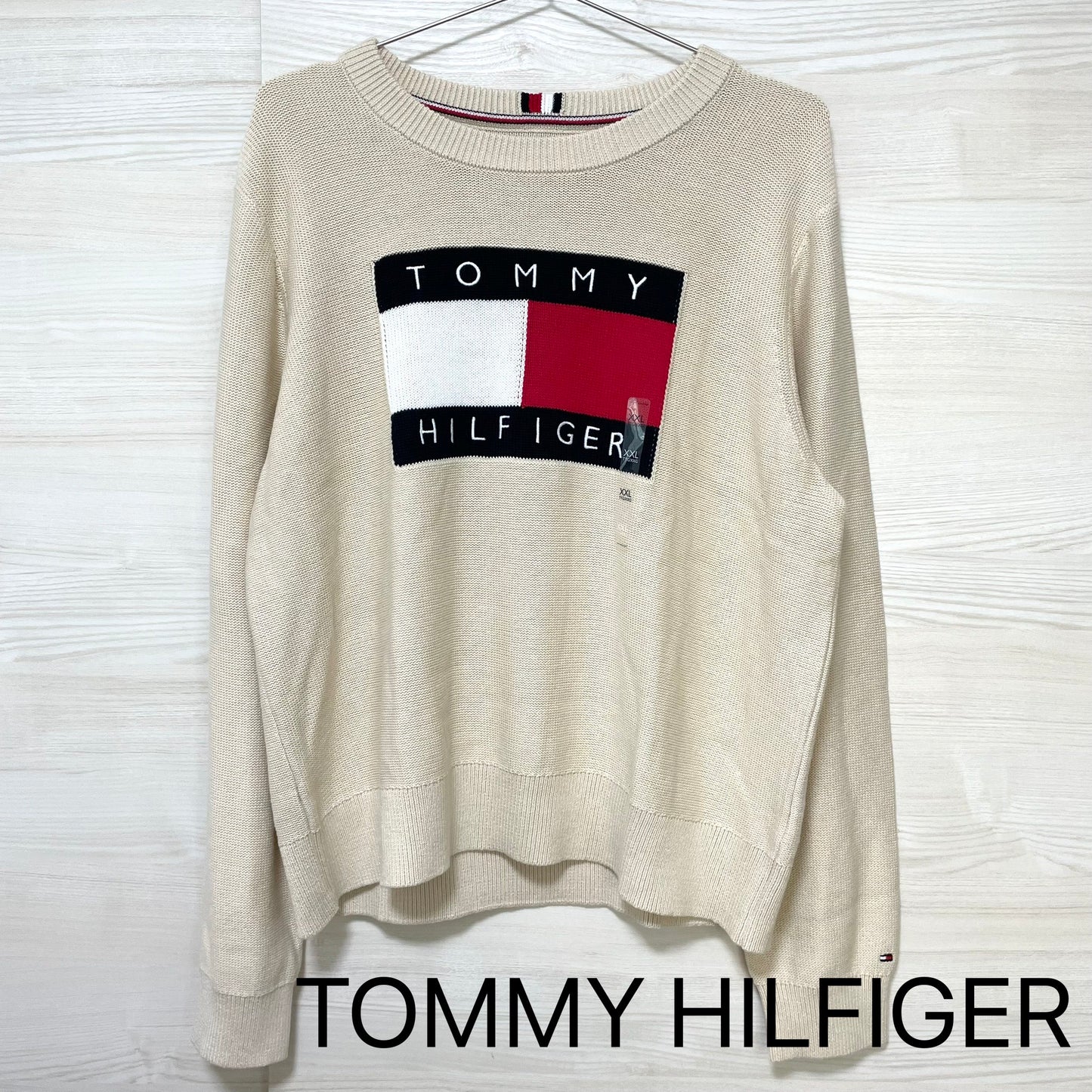 TOMMY HILFIGER トミーヒルフィガー セーター XXL 長袖 ニット ブランド フラッグ ロゴ レディース ベージュ