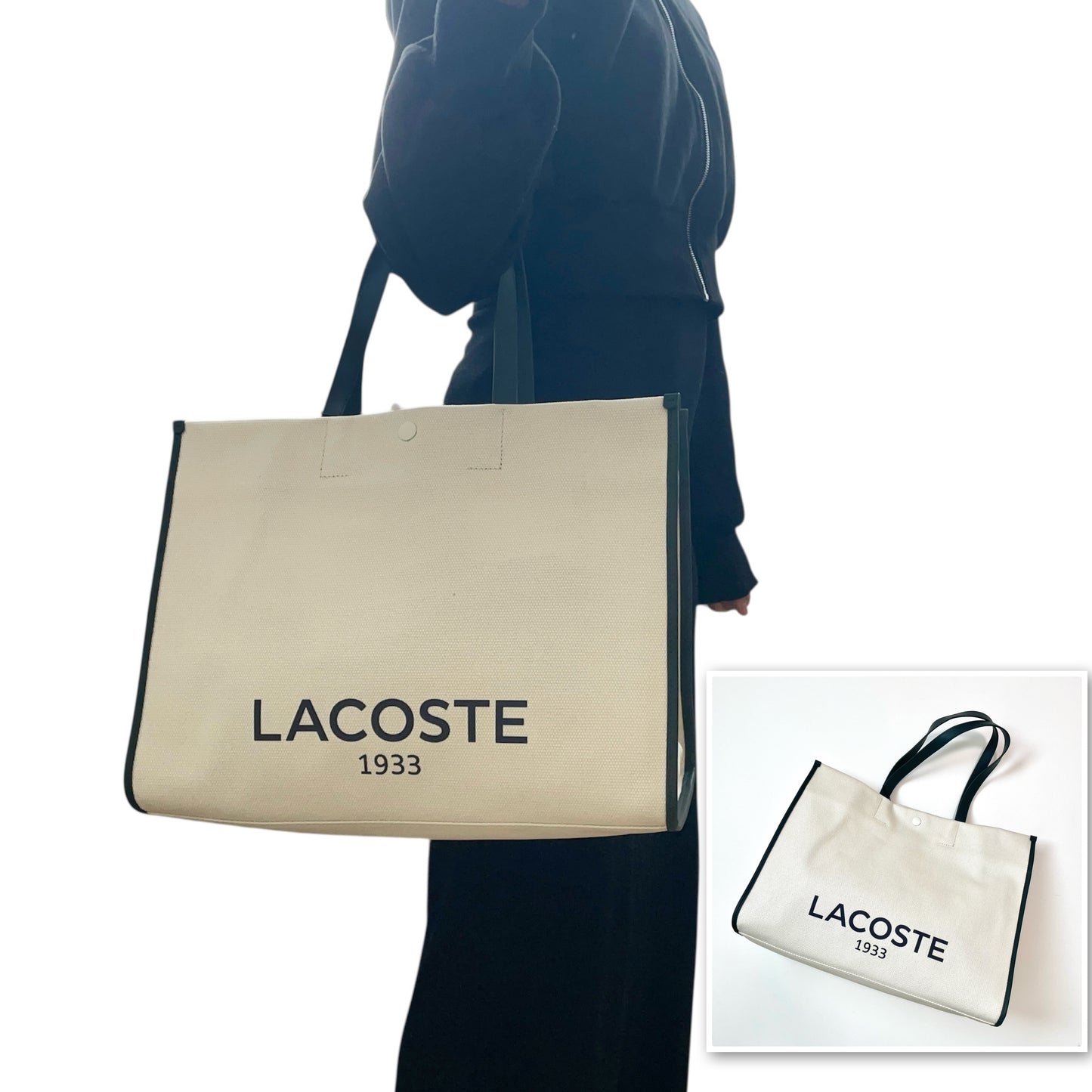 LACOSTE ラコステ バッグ レディース ヘリテージキャンバス テニススタイルトートバッグ カジュアル 大きめ 綿 ベージュ