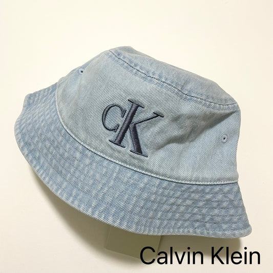 Calvin Klein カルバンクライン バケハ バケットハット 帽子 ONE SIZE デニム 刺繍 ロゴ レディース 青