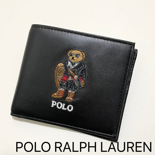 PORO RALPH LAUREN ポロラルフローレン 財布 折り財布 二つ折り ウォレット ポロベア 熊 メンズ 黒 ブラック