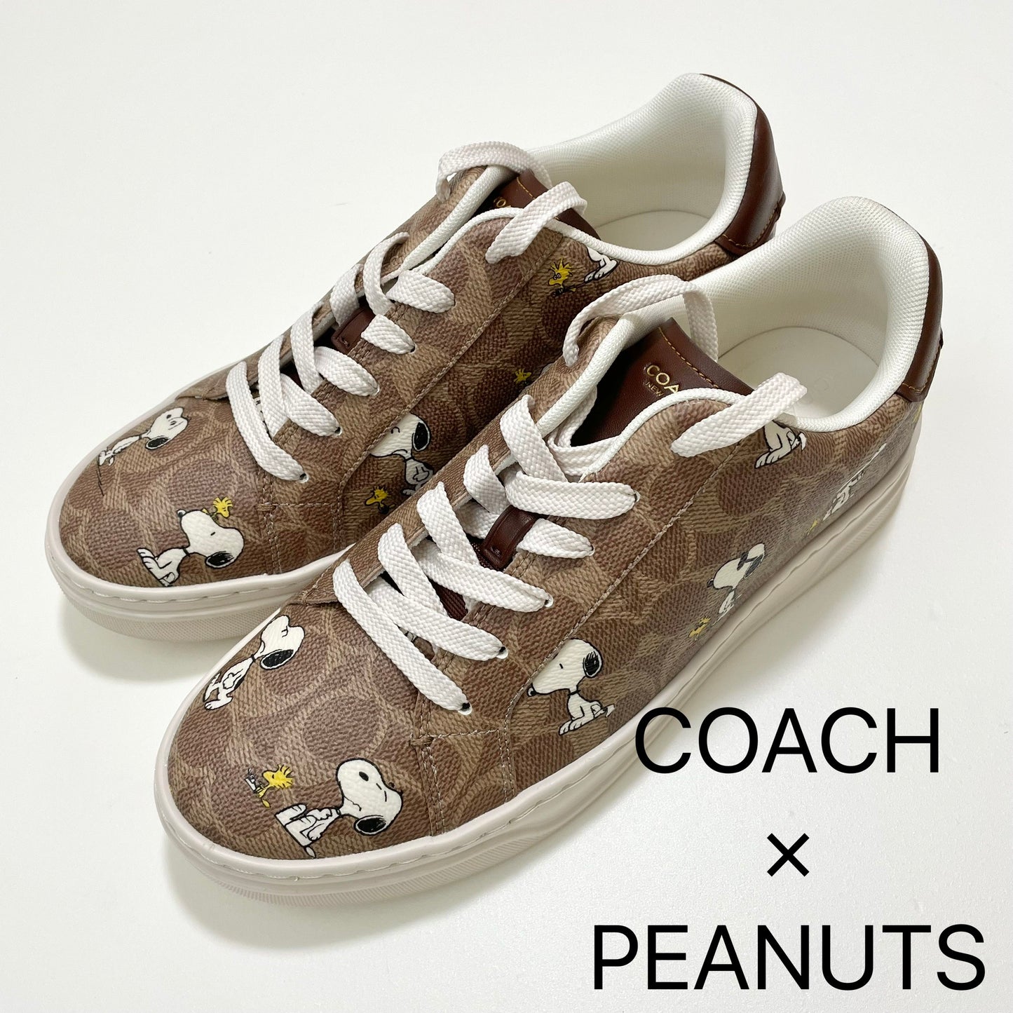 COACH コーチ PEANUTS SNOOPY スヌーピー コラボ スニーカー 26.5cm シグネチャー レディース ブラウン