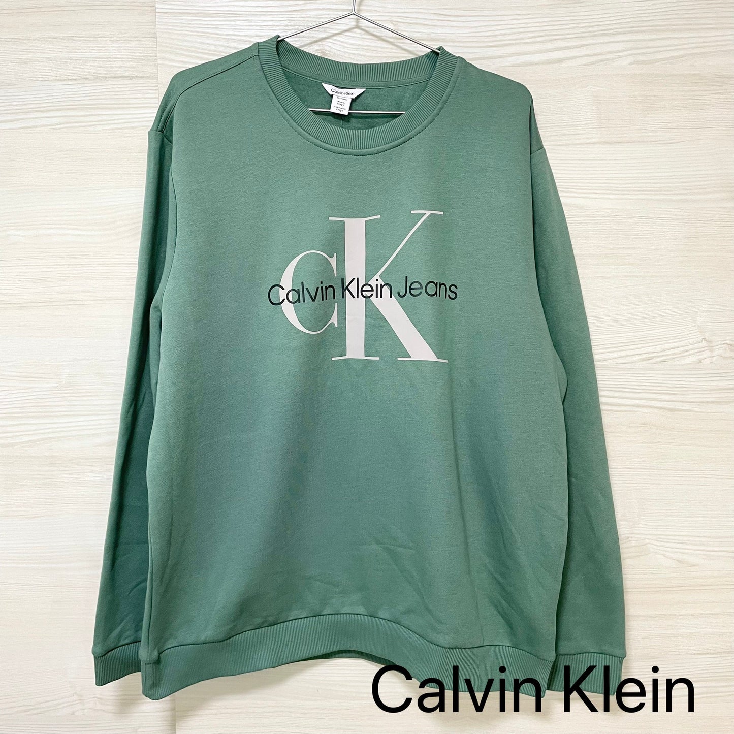 Calvin Klein カルバンクライン トレーナー XL 裏起毛 長袖 CK ブランド ロゴ プリント メンズ 緑 グリーン
