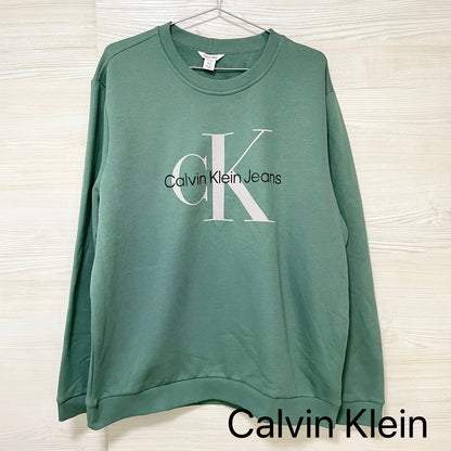 Calvin Klein カルバンクライン トレーナー XL 裏起毛 長袖 CK ブランド ロゴ プリント メンズ 緑 グリーン