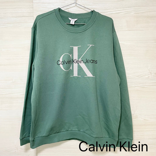 Calvin Klein カルバンクライン トレーナー XL 裏起毛 長袖 CK ブランド ロゴ プリント メンズ 緑 グリーン