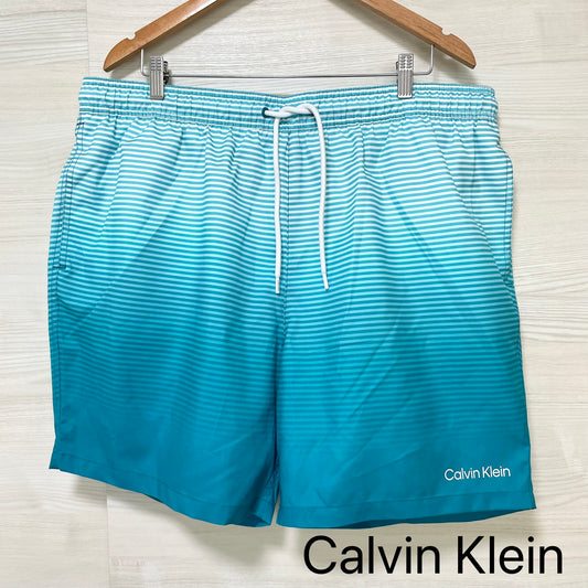 Calvin Klein カルバンクライン 水着 XXL サーフパンツ 海水パンツ ボードショーツ ボーダー ターコイズブルー