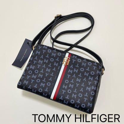 TOMMY HILFIGER トミーヒルフィガー ショルダーバッグ 斜め掛け ミニバッグ レディース トリコロール 総柄 ネイビー