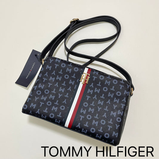 TOMMY HILFIGER トミーヒルフィガー ショルダーバッグ 斜め掛け ミニバッグ レディース トリコロール 総柄 ネイビー