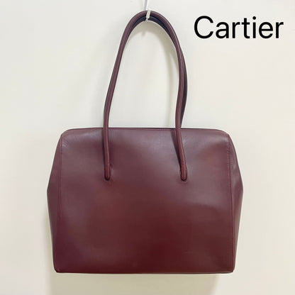 Cartier カルティエ トートバッグ マストライン 肩掛け レザー レディース ボルドー 美品 中古