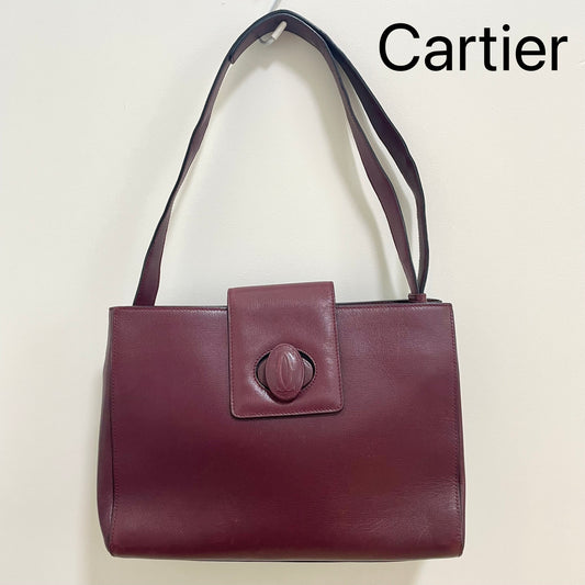 Cartier カルティエ ショルダーバッグ ターンロック マストライン 斜め掛け レザー レディース 美品 ボルドー 中古