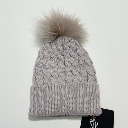 MONCLER モンクレール ニットキャップ ニット帽 帽子 ワッペン ファー 可愛い 冬 レディース ベージュ 新品未使用