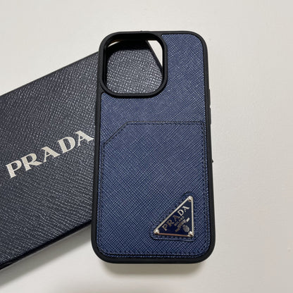PRADA プラダ iPhone14 Pro ケース スマホケース ロゴ レザー シンプル 紺 ネイビー サフィアーノ 新品未使用