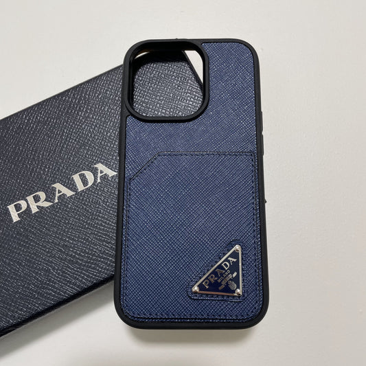 PRADA プラダ iPhone14 Pro ケース スマホケース ロゴ レザー シンプル 紺 ネイビー サフィアーノ 新品未使用