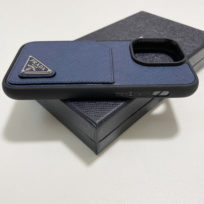 PRADA プラダ iPhone14 Pro ケース スマホケース ロゴ レザー シンプル 紺 ネイビー サフィアーノ 新品未使用