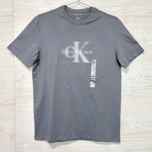 Calvin Klein カルバンクライン Tシャツ L カットソー 半袖 プリント ロゴ グレー メンズ レディース コットン