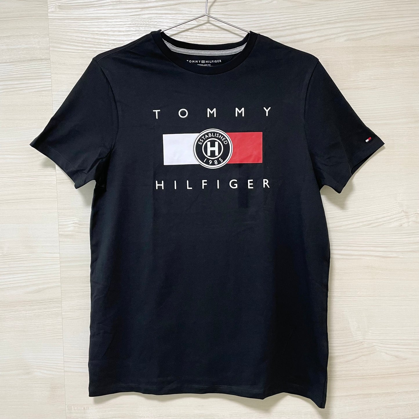 TOMMY HILFIGER トミーヒルフィガー Tシャツ S/L カットソー 半袖 プリント ロゴ シンプル メンズ 綿 ブラック