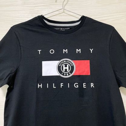 TOMMY HILFIGER トミーヒルフィガー Tシャツ S/L カットソー 半袖 プリント ロゴ シンプル メンズ 綿 ブラック