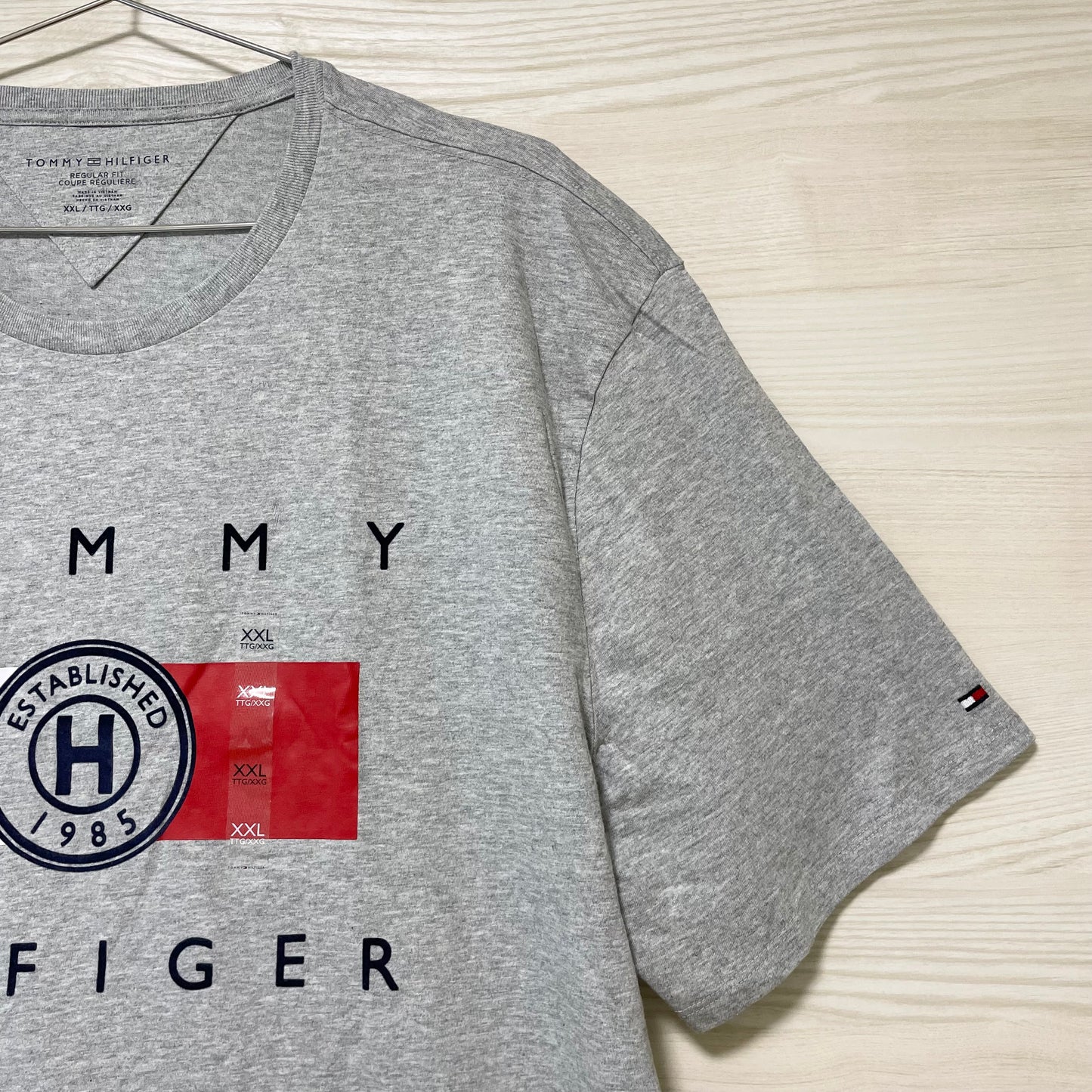 TOMMY HILFIGER トミーヒルフィガー Tシャツ XXL カットソー 半袖 プリント ロゴ シンプル メンズ グレー