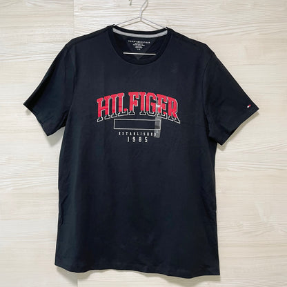 TOMMY HILFIGER トミーヒルフィガー Tシャツ L カットソー 半袖 プリント ロゴ シンプル メンズ 綿 ブラック