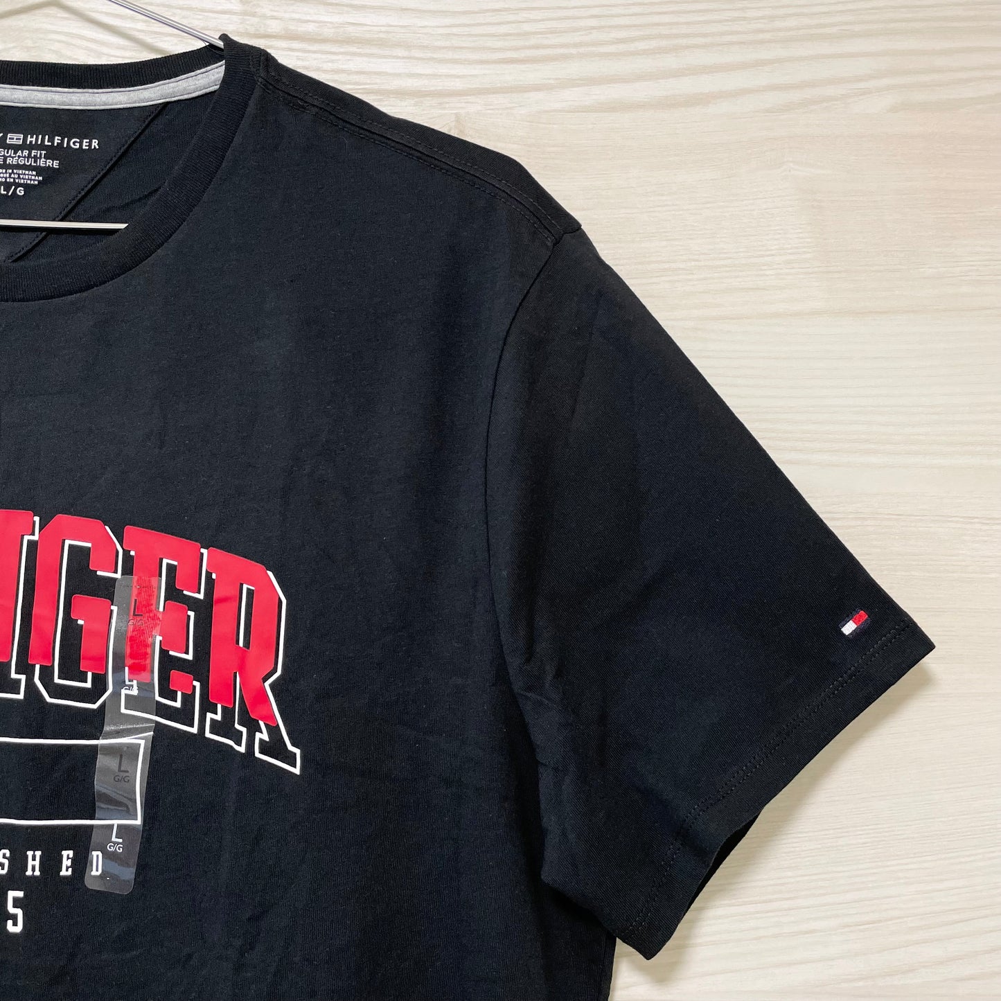 TOMMY HILFIGER トミーヒルフィガー Tシャツ L カットソー 半袖 プリント ロゴ シンプル メンズ 綿 ブラック