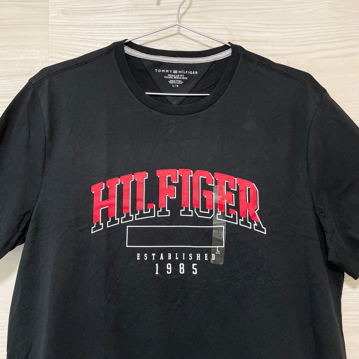 TOMMY HILFIGER トミーヒルフィガー Tシャツ L カットソー 半袖 プリント ロゴ シンプル メンズ 綿 ブラック
