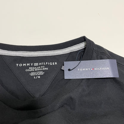 TOMMY HILFIGER トミーヒルフィガー Tシャツ L カットソー 半袖 プリント ロゴ シンプル メンズ 綿 ブラック