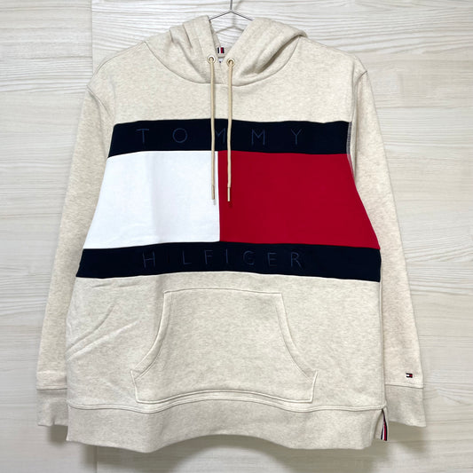 TOMMY HILFIGER トミーヒルフィガー パーカー L 長袖 フード フーディ ブランド ロゴ レディース ベージュ