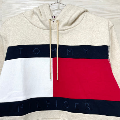 TOMMY HILFIGER トミーヒルフィガー パーカー L 長袖 フード フーディ ブランド ロゴ レディース ベージュ