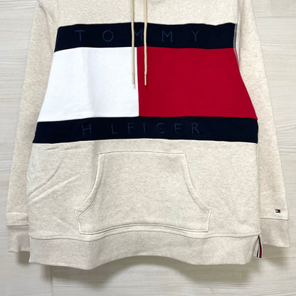 TOMMY HILFIGER トミーヒルフィガー パーカー L 長袖 フード フーディ ブランド ロゴ レディース ベージュ