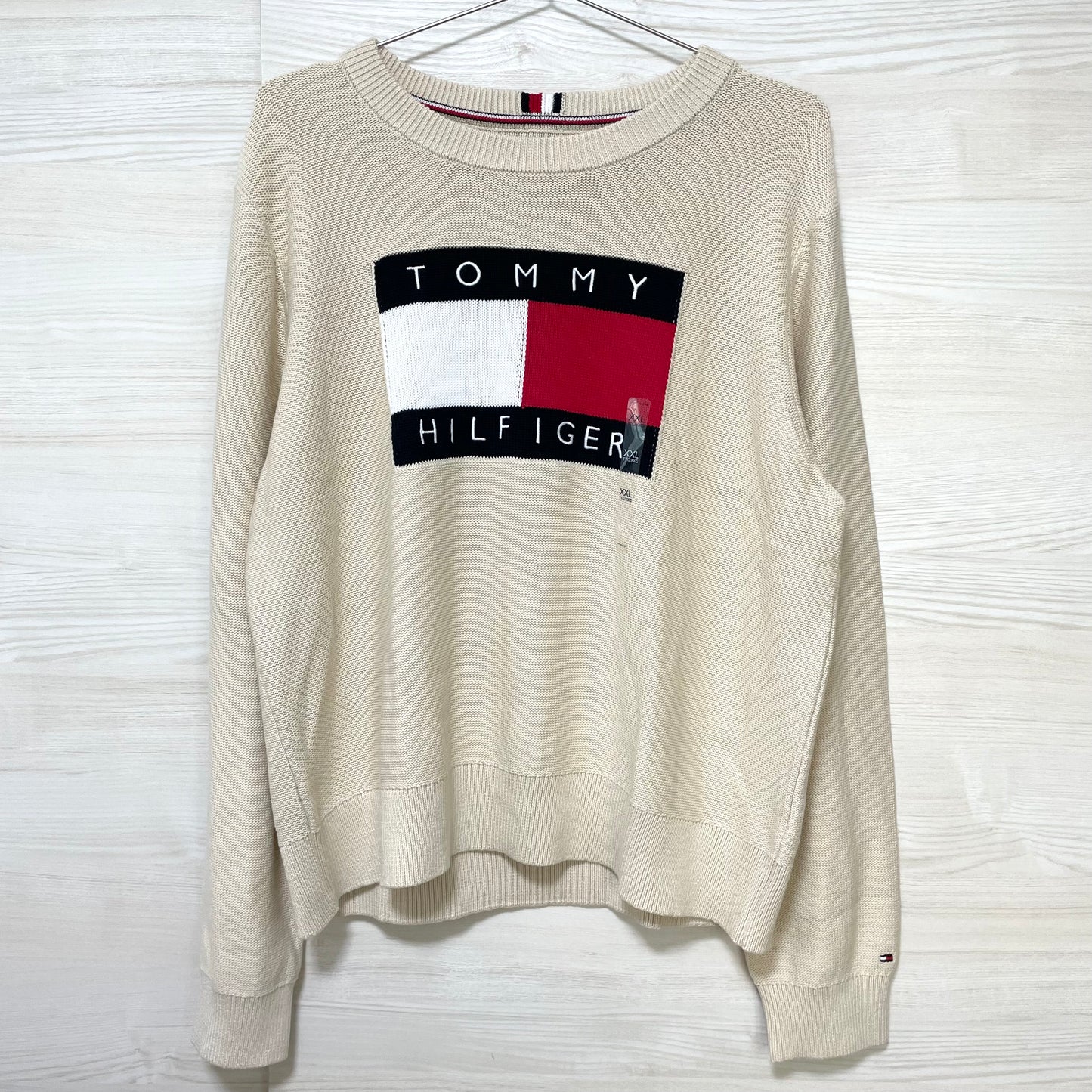 TOMMY HILFIGER トミーヒルフィガー セーター XXL 長袖 ニット ブランド フラッグ ロゴ レディース ベージュ