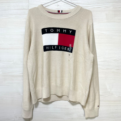 TOMMY HILFIGER トミーヒルフィガー セーター XXL 長袖 ニット ブランド フラッグ ロゴ レディース ベージュ