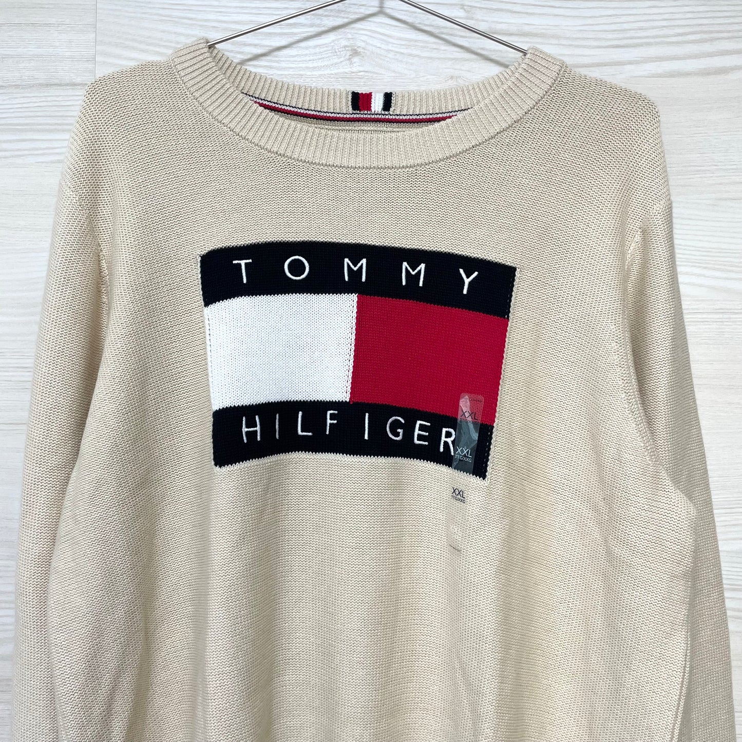 TOMMY HILFIGER トミーヒルフィガー セーター XXL 長袖 ニット ブランド フラッグ ロゴ レディース ベージュ
