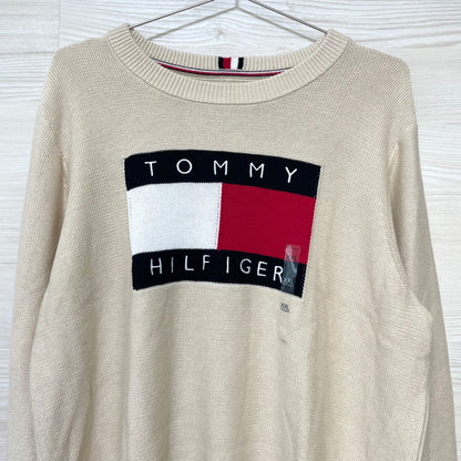 TOMMY HILFIGER トミーヒルフィガー セーター XXL 長袖 ニット ブランド フラッグ ロゴ レディース ベージュ