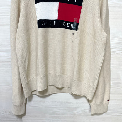 TOMMY HILFIGER トミーヒルフィガー セーター XXL 長袖 ニット ブランド フラッグ ロゴ レディース ベージュ