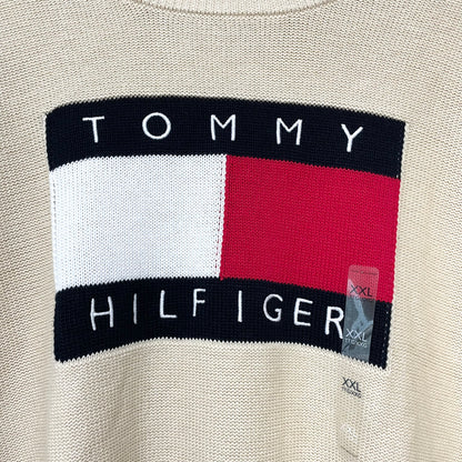 TOMMY HILFIGER トミーヒルフィガー セーター XXL 長袖 ニット ブランド フラッグ ロゴ レディース ベージュ