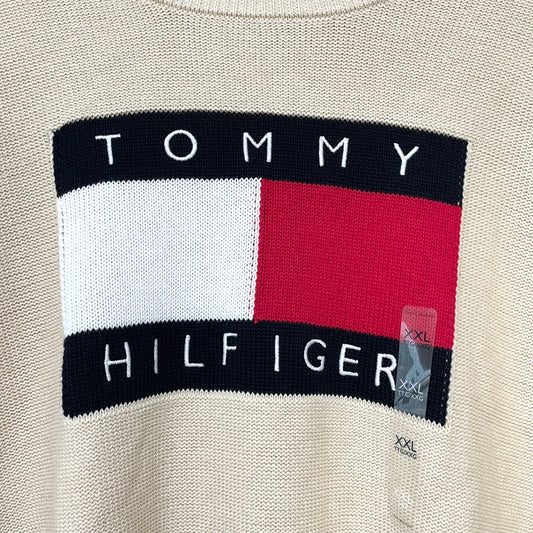 TOMMY HILFIGER トミーヒルフィガー セーター XXL 長袖 ニット ブランド フラッグ ロゴ レディース ベージュ