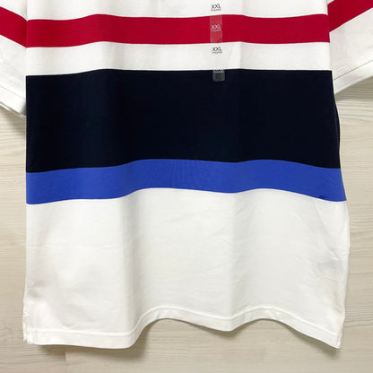 TOMMY HILFIGER トミーヒルフィガー ポロシャツ XXL 半袖 マルチボーダー メンズ ロゴ 綿 コットン ホワイト