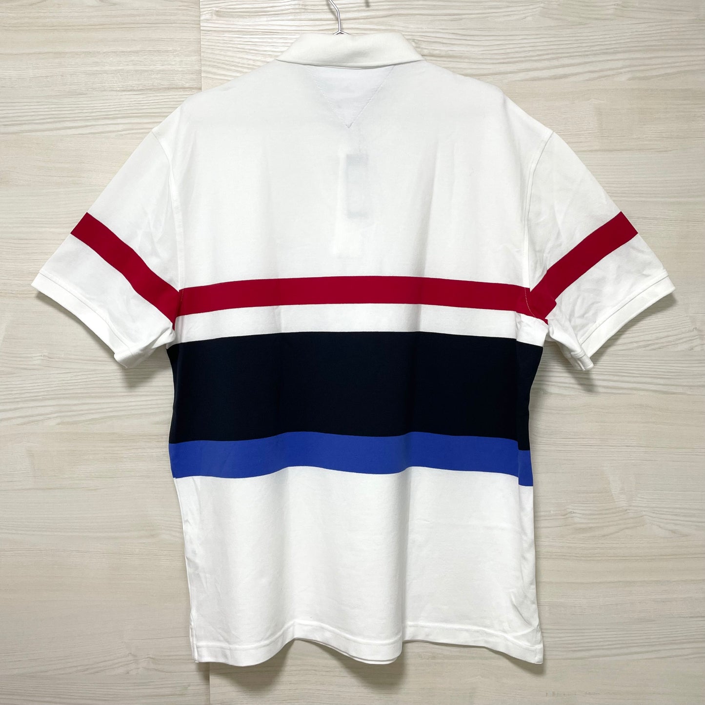 TOMMY HILFIGER トミーヒルフィガー ポロシャツ XXL 半袖 マルチボーダー メンズ ロゴ 綿 コットン ホワイト