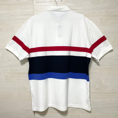 TOMMY HILFIGER トミーヒルフィガー ポロシャツ XXL 半袖 マルチボーダー メンズ ロゴ 綿 コットン ホワイト