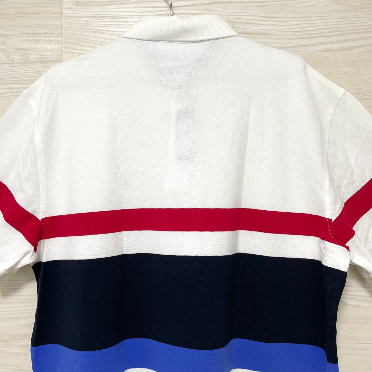 TOMMY HILFIGER トミーヒルフィガー ポロシャツ XXL 半袖 マルチボーダー メンズ ロゴ 綿 コットン ホワイト