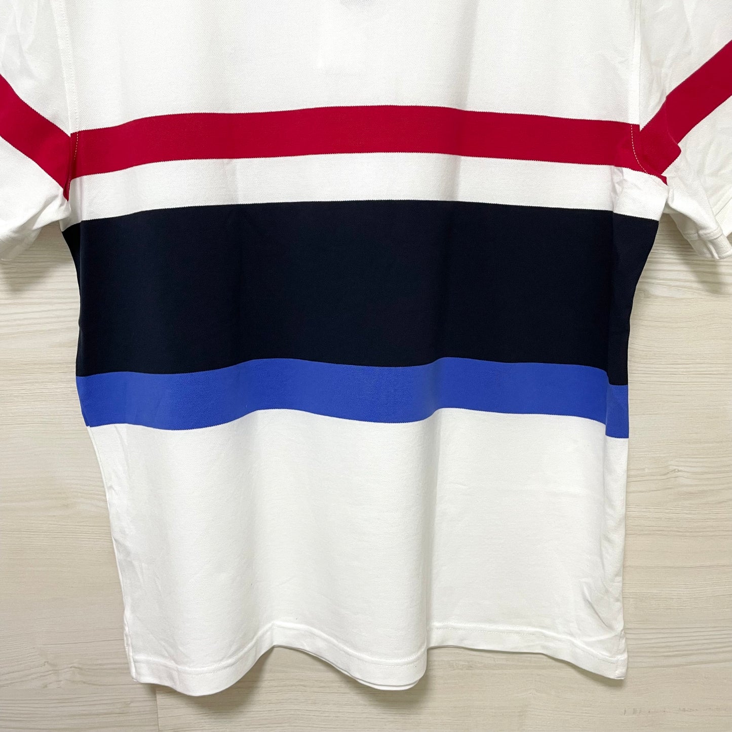 TOMMY HILFIGER トミーヒルフィガー ポロシャツ XXL 半袖 マルチボーダー メンズ ロゴ 綿 コットン ホワイト