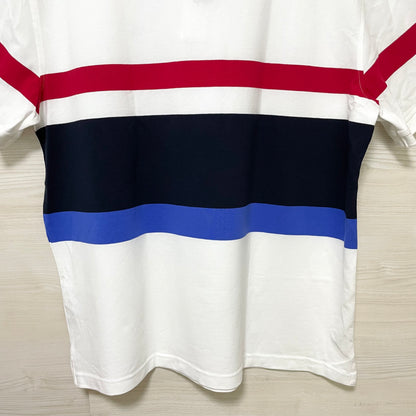 TOMMY HILFIGER トミーヒルフィガー ポロシャツ XXL 半袖 マルチボーダー メンズ ロゴ 綿 コットン ホワイト