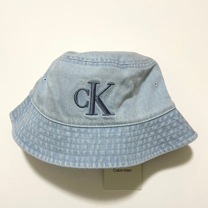 Calvin Klein カルバンクライン バケハ バケットハット 帽子 ONE SIZE デニム 刺繍 ロゴ レディース 青