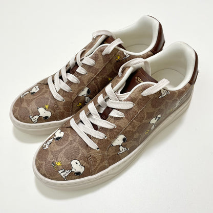 COACH コーチ PEANUTS SNOOPY スヌーピー コラボ スニーカー 26.5cm シグネチャー レディース ブラウン