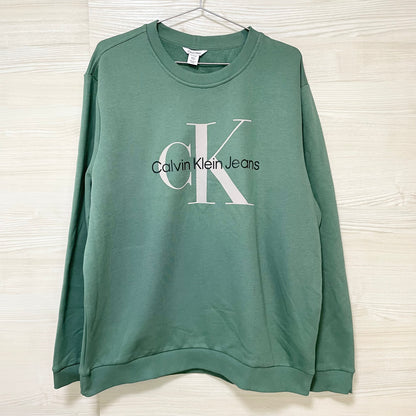 Calvin Klein カルバンクライン トレーナー XL 裏起毛 長袖 CK ブランド ロゴ プリント メンズ 緑 グリーン
